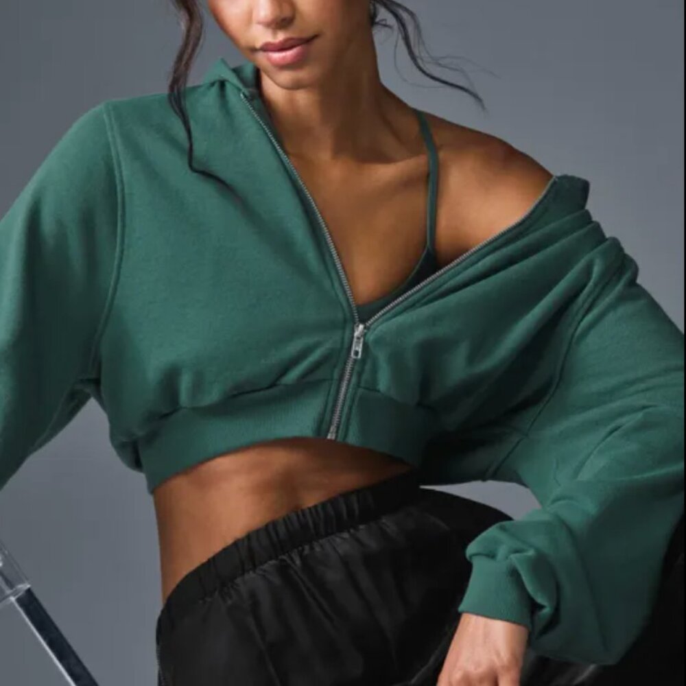 Alo Yoga Sweet Escape Zip-Up Hoodie • Winter Ivy Green • Size S